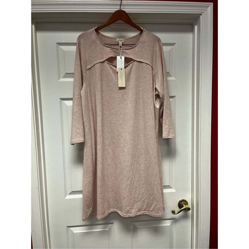 Greige Pink & Tan Space Dye Open Chest Cozy T-Shirt Dress sz 2X NWT